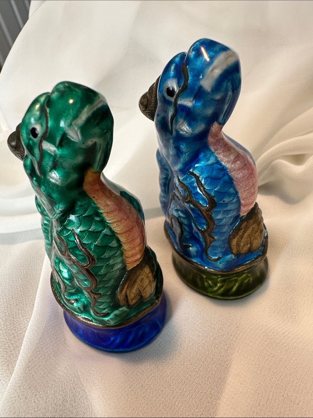 Qi-Lin Dragons - Vintage Enamel on Brass.    Blessings and Luck